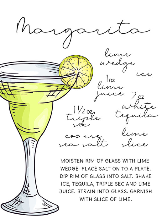 Margarita Cocktail Recipe Art Print