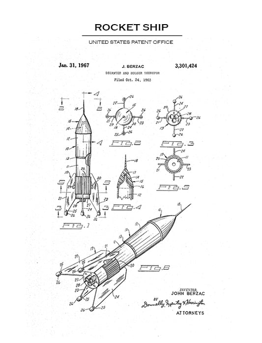 Rocket Ship Blueprint Patent Print