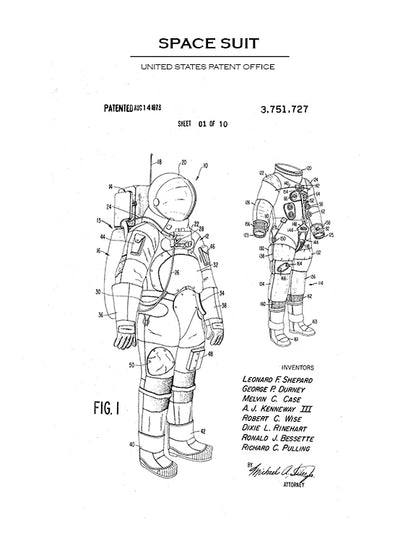 Space Suit Astronaut Blueprint Patent Print