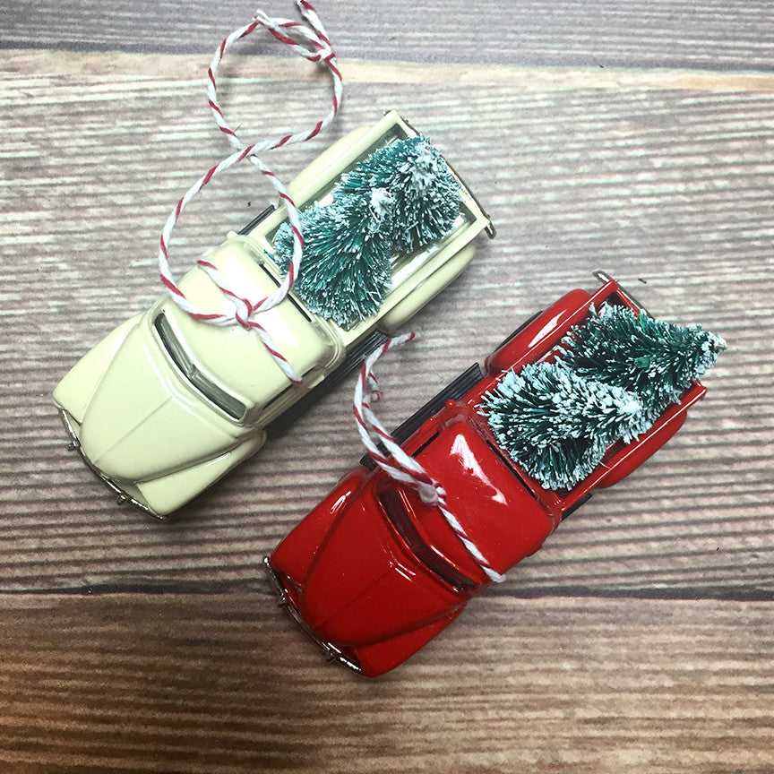 Vintage Chevy Pickup Truck Christmas Ornament with Trees