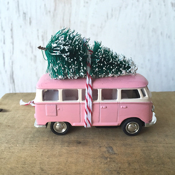 Bus Van Christmas Ornament with Tree on Top Pastels